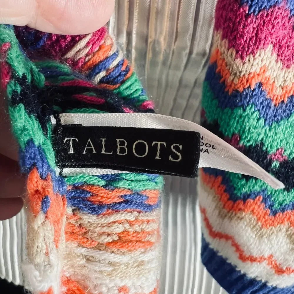 Talbots Multicolor Zigzag Knit Scarf Lambswool Blend Cozy Cabincore Winter Wrap